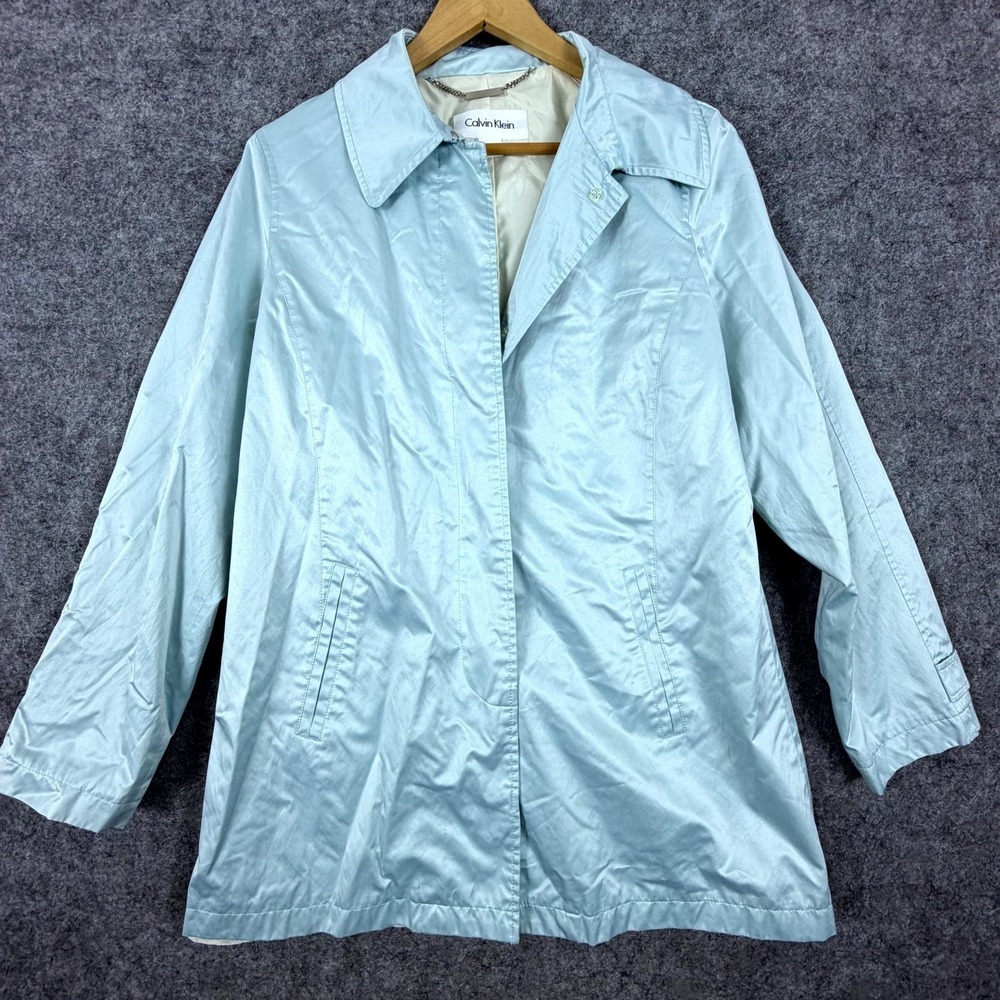 Calvin‎ Klein Jacket Womens Medium Light Blue Lined Shiny Retro Vibes Outdoor